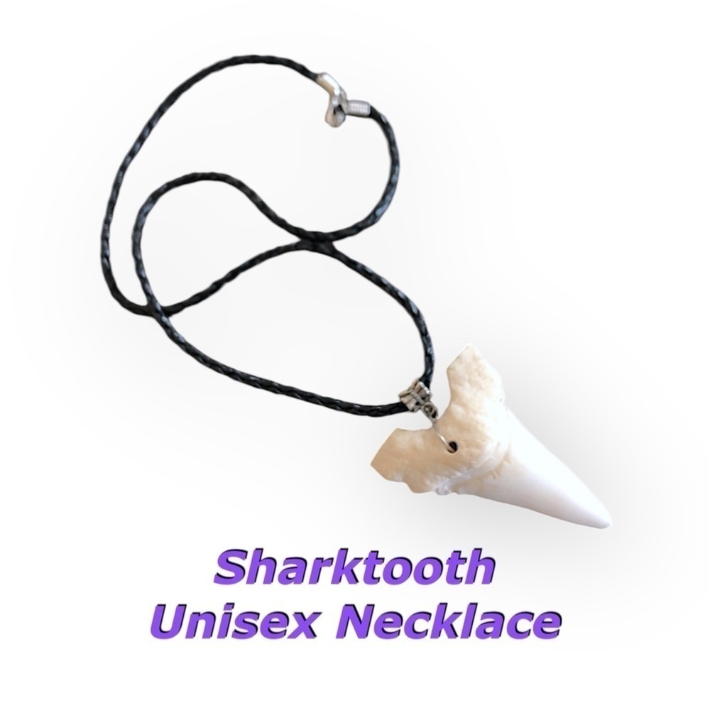 Shark tooth Unisex necklace on a braided leather cord